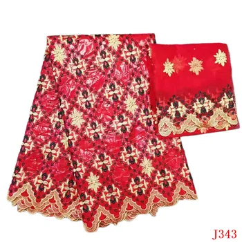 

5 Yards+2 Yards Red Bazin Riche Getzner Lace Fabric 2019 With Blouse Beaded Gold Line Embroidered Lace Basin Fabric JJ343-1