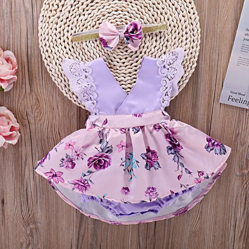 

Floral Toddler Baby Kids Girls Summer Lace Flower Sundress Cute Sleeveless Party Dress Pretty Hair Band Baby Clothes