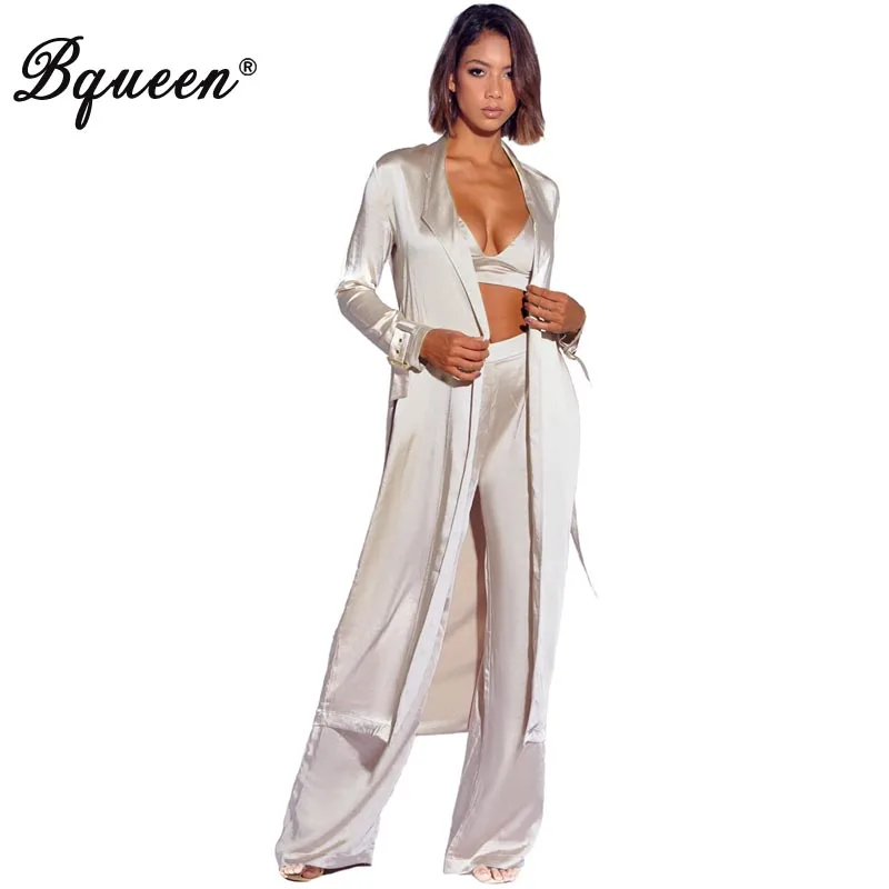 

Bqueen 2019 Sexy Women Fashion Casual Short Top Long Pants Coat 2 Piece Set With Belt Bodysuits Full Length Bodycon Sets