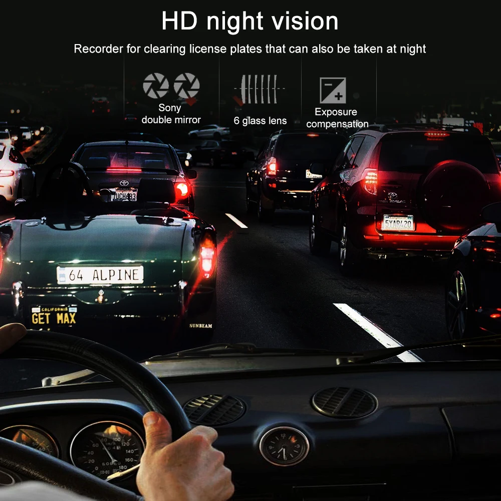 Автомобильный видеорегистратор Bluavido с двумя объективами FHD 1080P задней камерой WDR