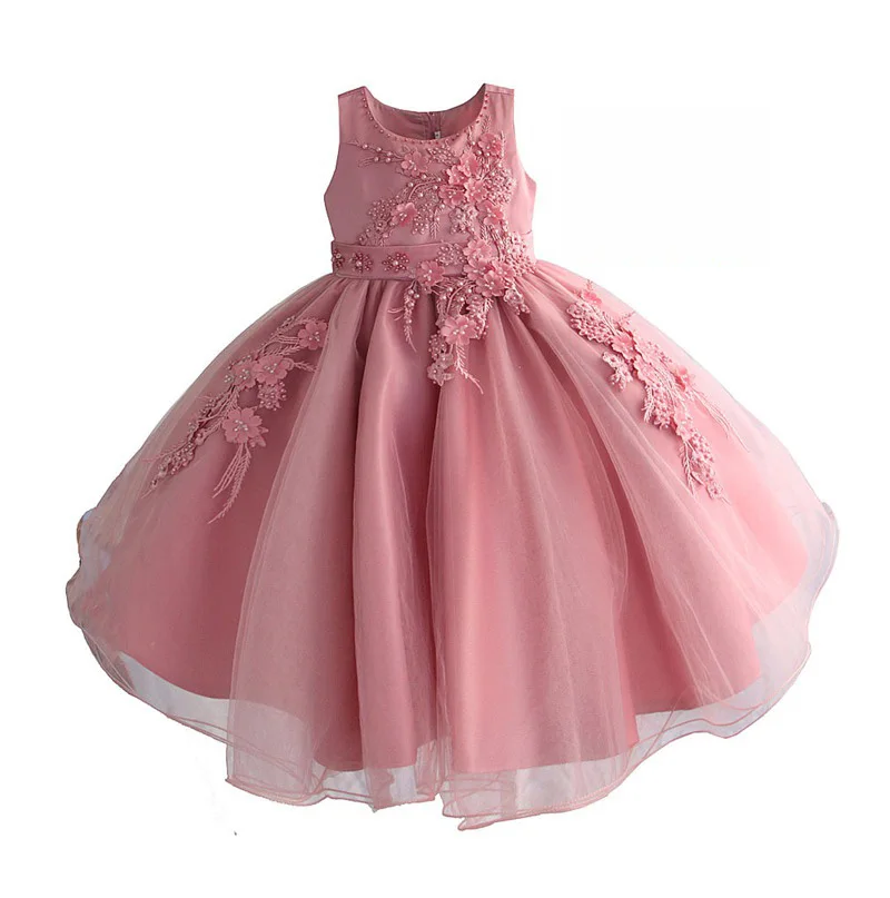 Розовое платье с вышивкой и бисером для девочек; коллекция года; детские летние платья для девочек; платье принцессы; вечерние платья для девочек; одежда для От 4 до 9 лет - Цвет: Розовый