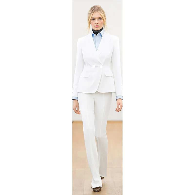 Куртка + брюки Для женщин Бизнес костюмы Белый с длинным рукавом Тонкий женский офис форма дамы формальных Брючный костюм Блейзер