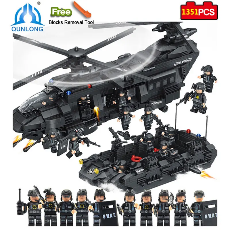 

Qunlong 0108 Toys Military Army Building Blocks Compatible Legoings Minecraft City Team Transport Helicopter Educational Bricks