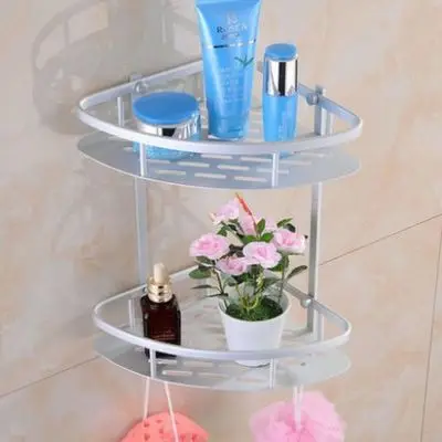 

Free Shipping Hot Two Layer Wall Mounted Bathroom Rack Towel Washing Shower Basket Bar Shelf bathroom accessories shampoo holder