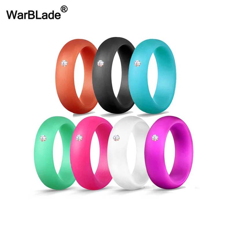 

7pcs/set 5.7mm Grade FDA Silicone Ring With Rhinestone Hypoallergenic Crossfit Flexible Silicone Rings For Women Wedding Rings