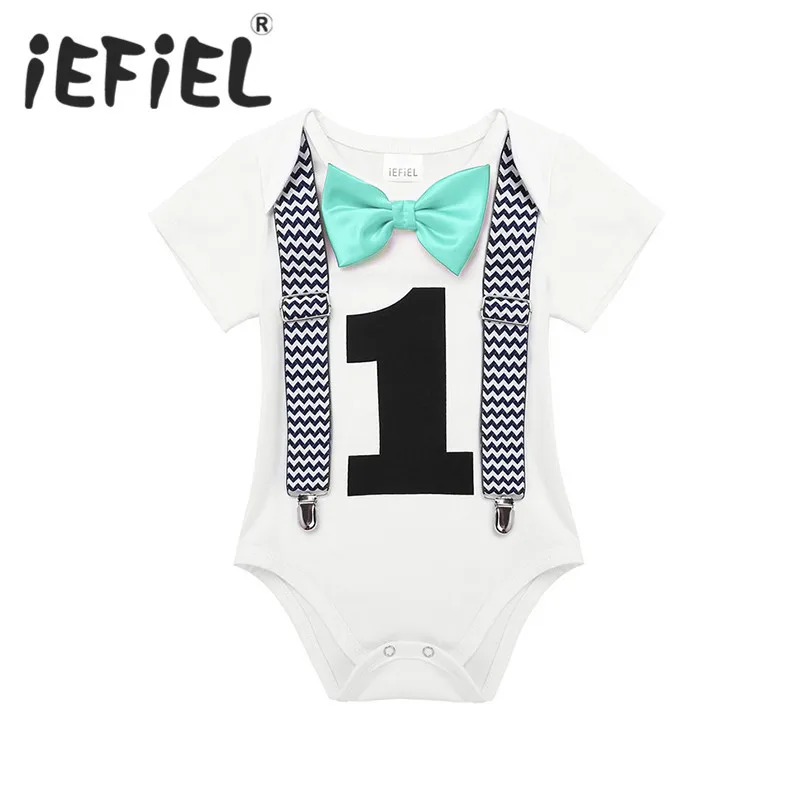 

iEFiEL Toddler Newborn Baby Boys 1st Birthday Romper Summer Clothes Infant Jumpsuits For One 1 Year Old Party Gentleman Romper