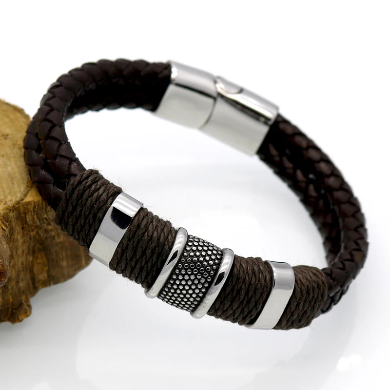 Handmade Genuine Leather Weaved Double Layer Man Leather Bracelets Casual/Sporty Bicycle Motorcycle Delicate Cool Men Jewelry