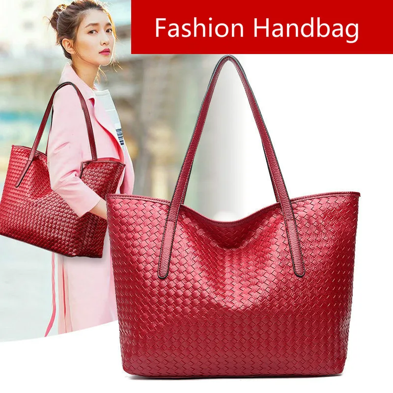 

Fashion Weave Women Handbag Brand Quality Leather Women's Shoulder Messenger Bag Vintage Large Capacity Handmade Weaving Totes