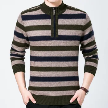 

New Fashion Brand Men Winter Casual Sweater Zipper Half Hight Collar Striped Jumpers Sweaters for Men Long Sleeve Pullovers Male
