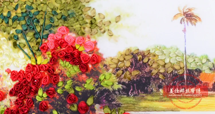 75x150 см 3D шелковая ленточная вышивка наборы пейзаж DIY цветок рукоделие Наборы вышивки крестиком аксессуары для дома креативный подарок C-0249
