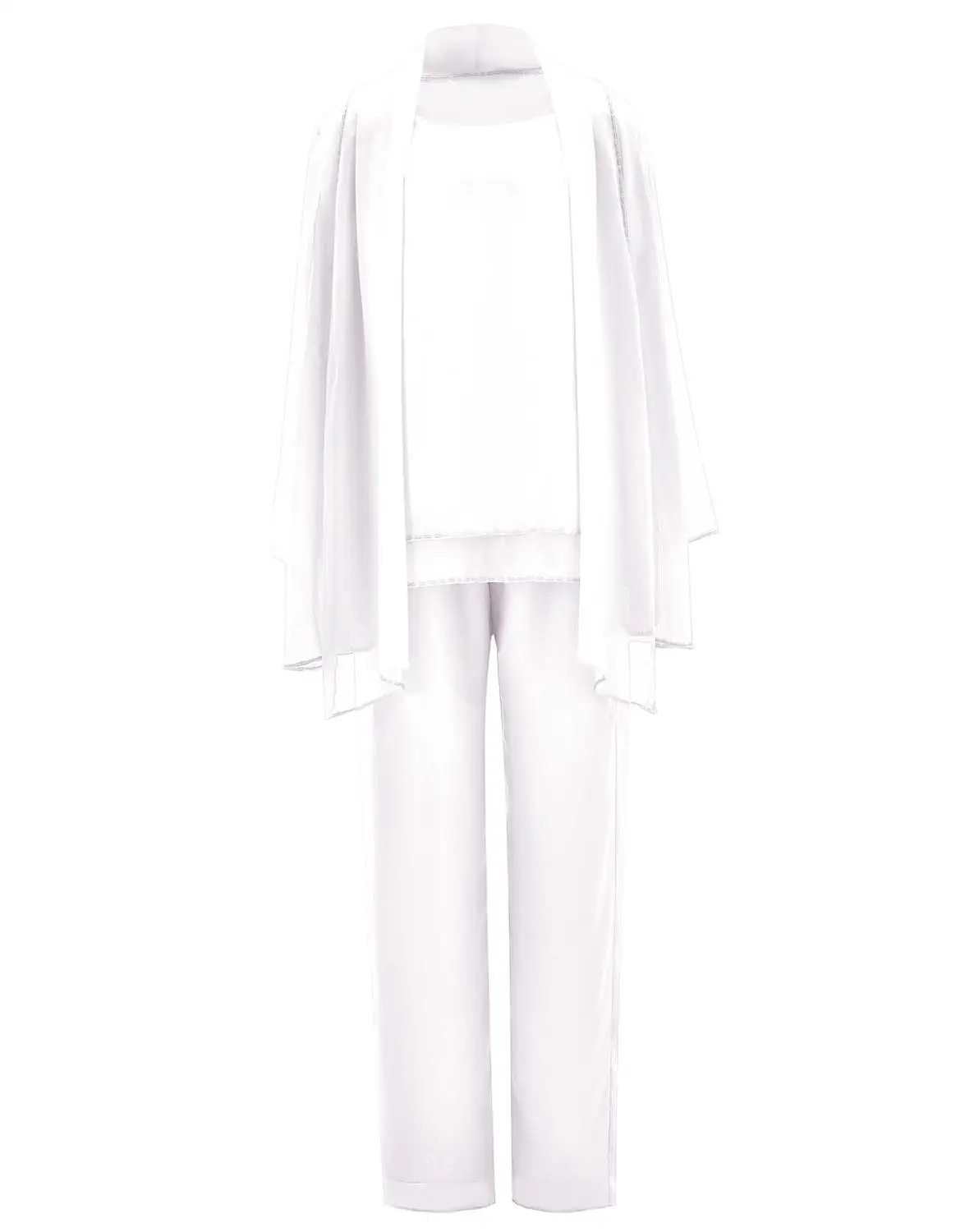 Женский элегантный шифоновый костюм из 3 предметов с бисером и оборками, платье для матери невесты, брюки, костюм с курткой, наряд с длинными рукавами для свадьбы - Цвет: White
