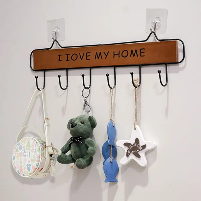 New Creative Wall Mounted Clothes Hanger 6 Hooks Hat Key Holder Laundry Coat Rack Hanging Storage Shelf For Home