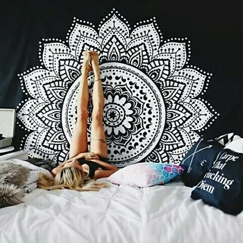 

Bohemia black and white cloth tapestry,multi-function tapestry,Mandala table cloth, wall cloth, wearable blanket