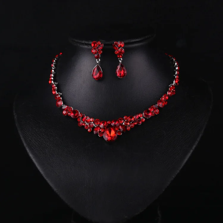Supin 2017 New Jewelry Luxury Red Crystal Necklace And Earrings Supin 2017 New Jewelry Luxury Red Crystal Necklace And Earrings Delicate Elegant Wedding Party Set For Women S In Sets From