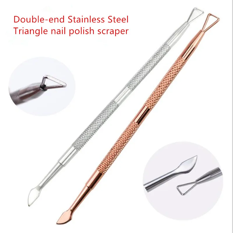 

1pcs Nail Polish Remover Double Ends Cuticle Stainless Steel Triangle Cuticle Peeler Scraper Remove Gel Polish Nail Art Tool