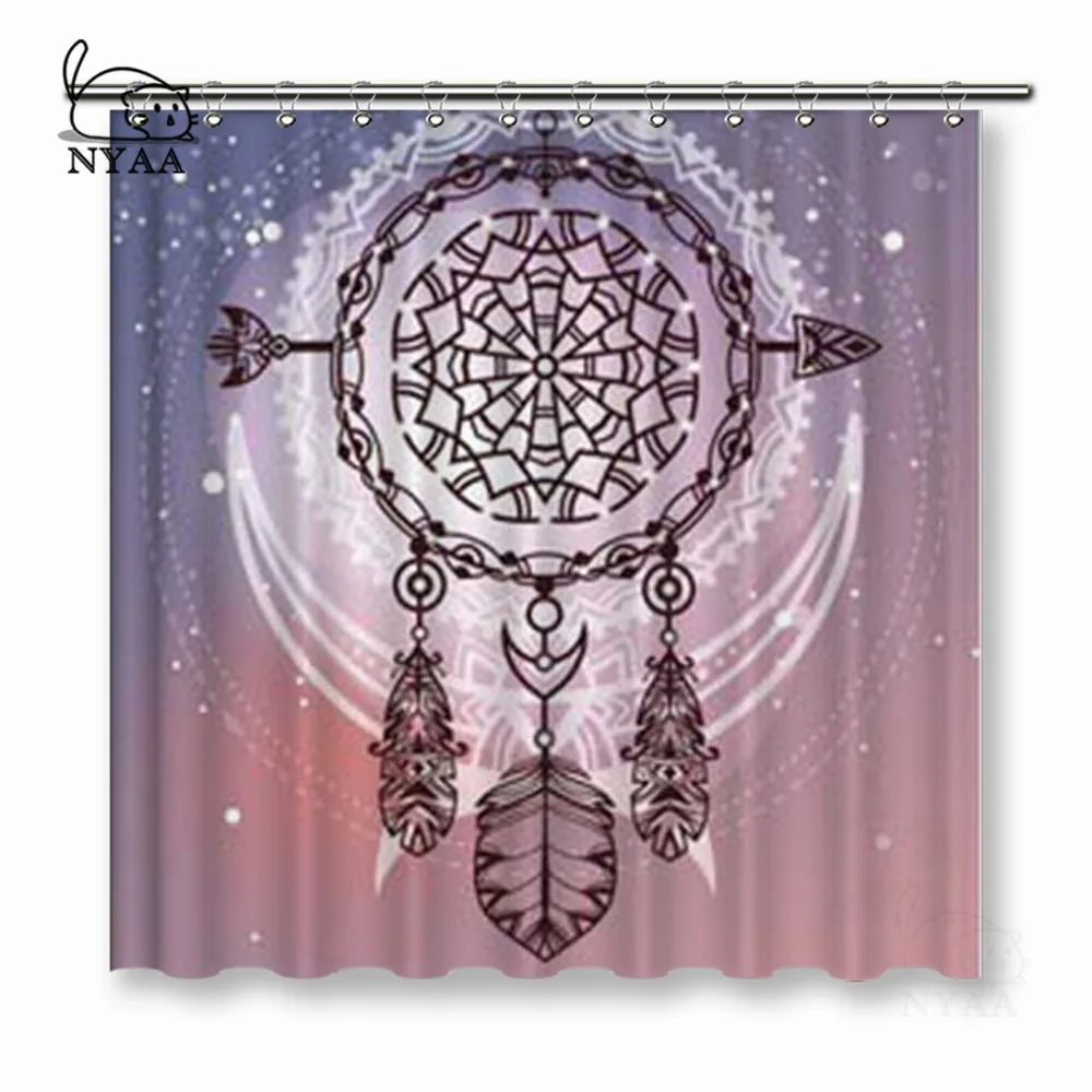 

NYAA Bohemian Tribal Dreamcatcher Shower Curtains feathers Abstract Waterproof Polyester Fabric Bathroom Curtains For Home Decor