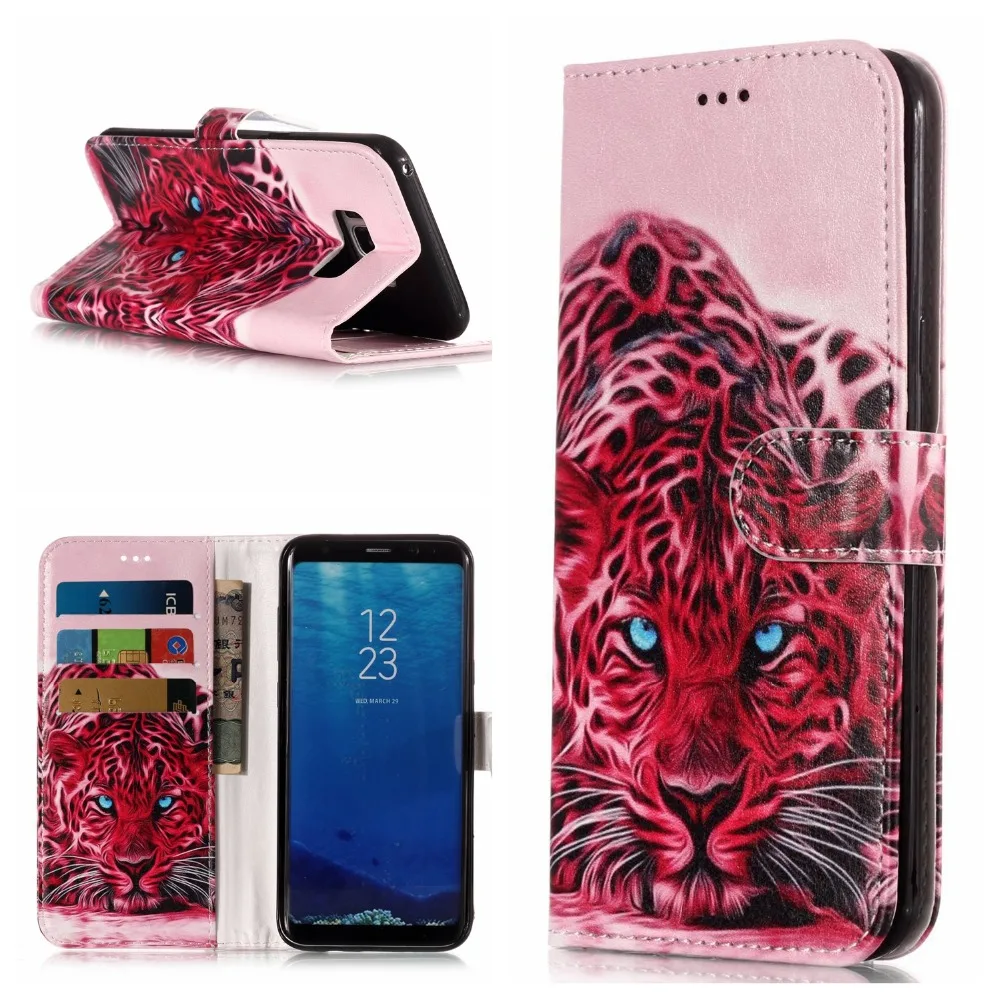 

Go2linK Flip Case for Samsung Galaxy S9 S8 Plus S7 Edge S8 S6 Edge S5 PU Leather Stand Cover Tiger Unicorn Cat Folio Magnet Capa