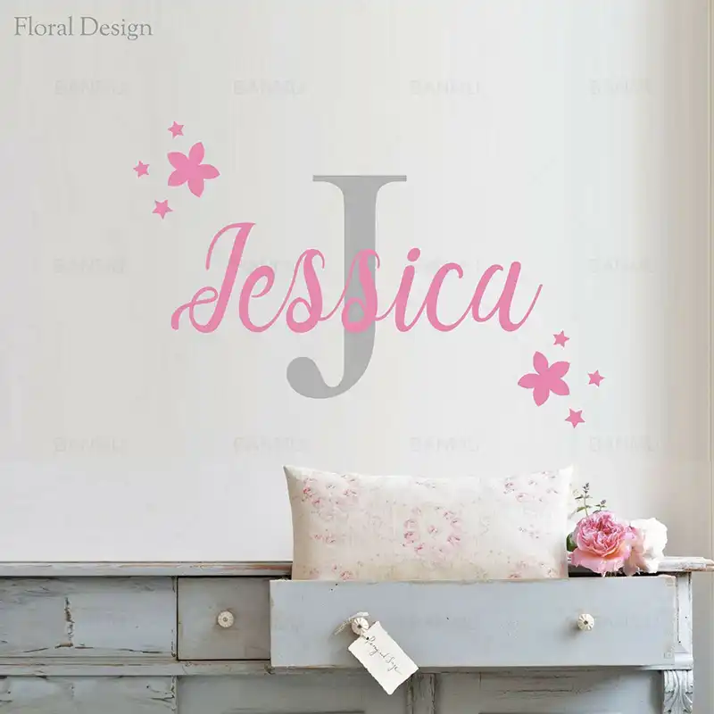 Adhesivo De Vinilo Personalizado Con Nombre Inicial Para Pared