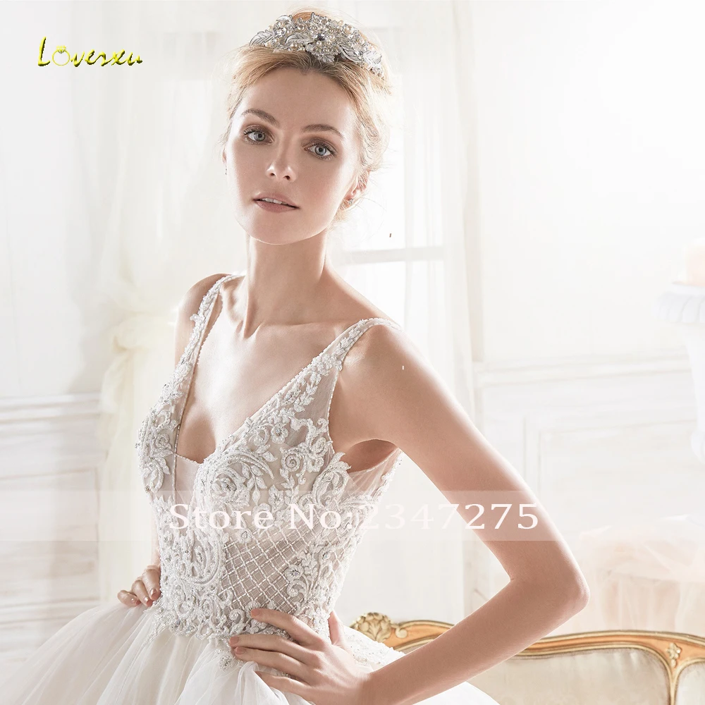 Loverxu Vestido De Noiva сексуальное свадебное платье принцессы с открытой спиной роскошное свадебное платье с v-образным вырезом и шлейфом, бисерный поярусный