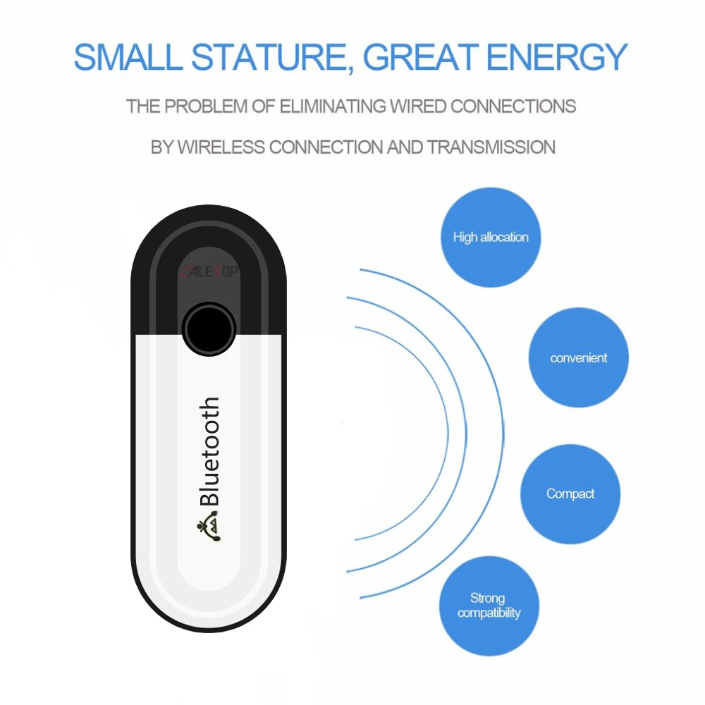 CALETOP Bluetooth 5,0 приемник USB и 3,5 мм AUX 2 в 1 аудио беспроводной адаптер для наушников динамик автомобильный комплект USB ключ обновленный