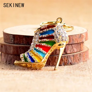 

SEKINEW Creative High Heel Shoes Zinc Alloy Keychains Rhinestone Keyring Women Handbag Key Holder Car Ornament Accessories