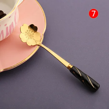 

1 Pcs Stainless Steel Flower Spoon Ceramic Handle Coffee Tea Spoon Ice Cream Dessert Cake Spoons J2Y