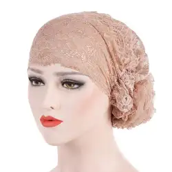 Для женщин шляпа кружева мусульманин рюшами Рак химиотерапия hat шапочка шарф Тюрбан начальник Обёрточная бумага Кепки шапки для девочек