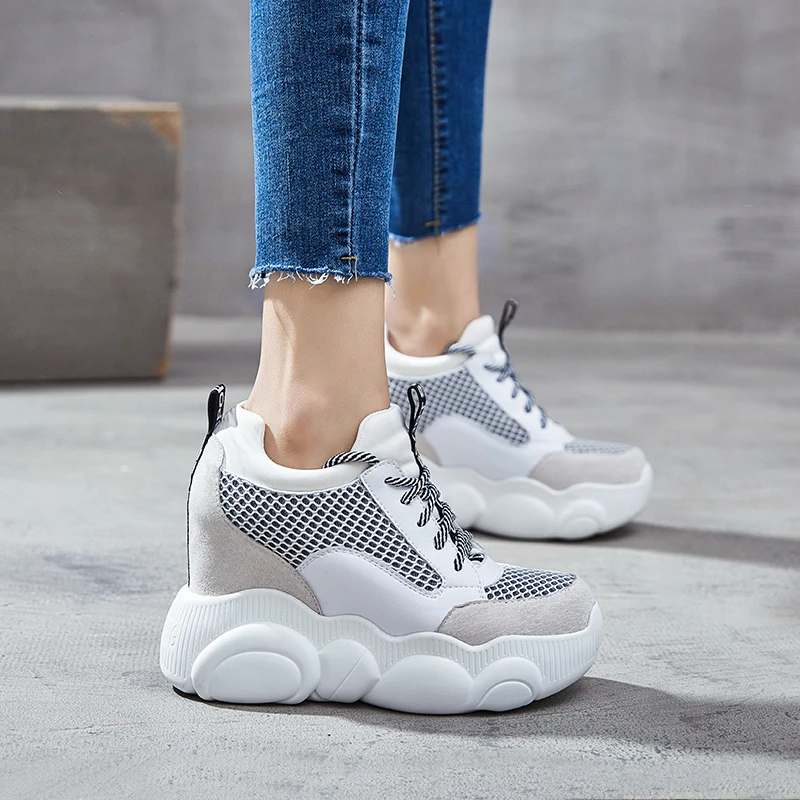 SWYIVY White Shoes Summer Sneakers Women 2019 Mesh Breathable Female Causal Shoes Platform Sneakers Chunky High Heel Sneaker