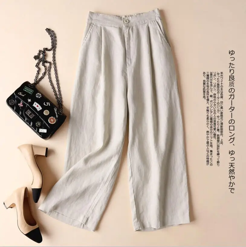 Summer Cotton Linen Pants for Women Wide Leg