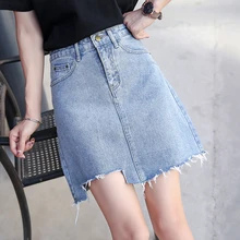 Джинсовая юбка с завышенной талией, с надписью с мешковатой юбкой в стиле хип-хоп для стандартная юбка Для женщин Летний карманный синяя джинсовая юбка джинсы