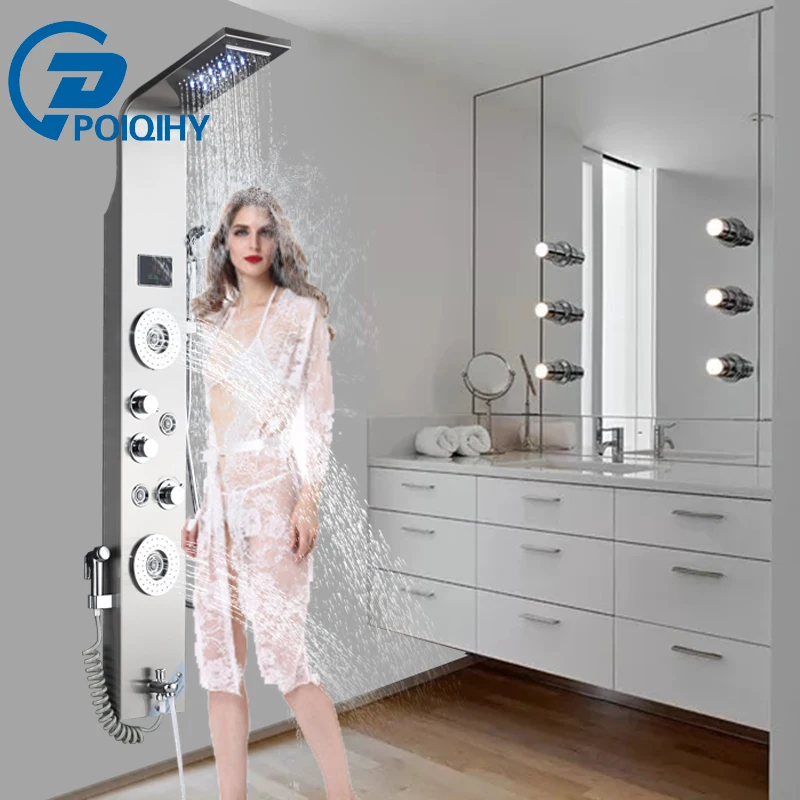

Bathroom Shower Panel Column LED 5 Functions Shower Panel Waterfall Shower Panel Wall Mounted Brushed nickel/Orb/Gold/Rose Gold