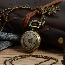 Relogio Retro Bronze Quartz Pocket Watch steampunk Clock Watches with Poker Pattern Necklace watches Mens Womens Christmas Gifts