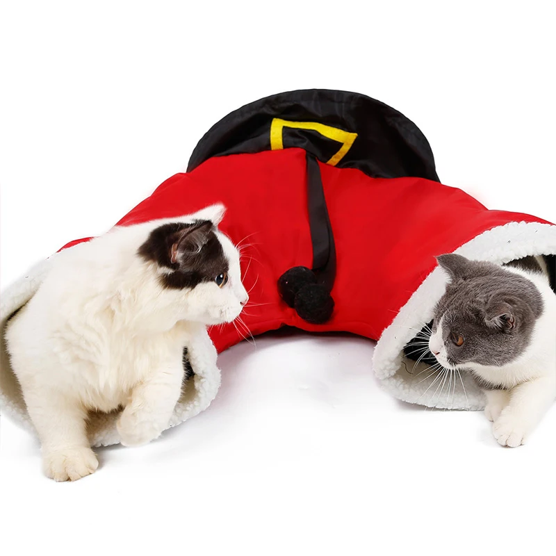 Christmas Santas Pants Cat Tunnel Collapsible 3 Way Play Toy Interactive Tube Fun Toys for Cats