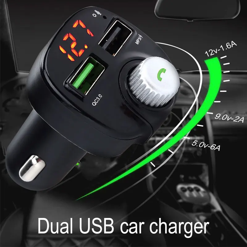 QC 3,0 fm-передатчик двойной USB TF карта Bluetooth автомобильный комплект MP3 портативный микрофон громкой связи