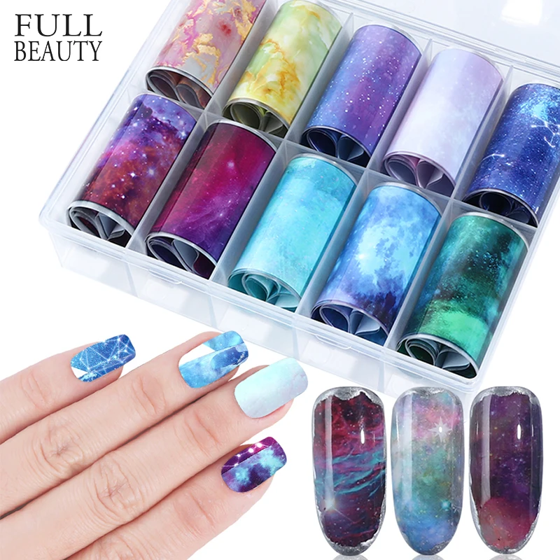 

10color/set Nail Art Foil Marble Starry Sky Paper DIY Flower Mixed Metal Slider Nail Adhesive Decals Tattoo Accessories CH1027