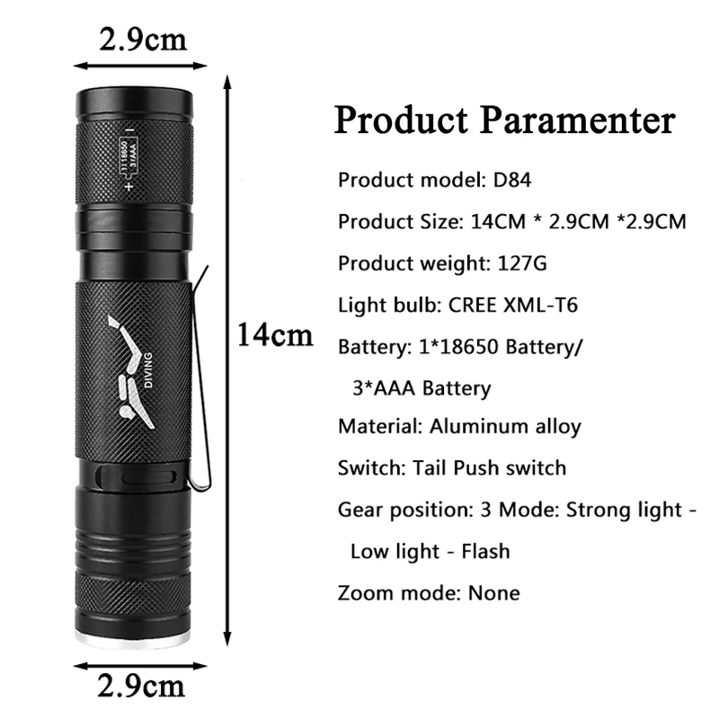Z20 D84 LED الغوص مصباح يدوي 3800Lum XM-T6 تحت الماء مشاعل للماء مصباح محمول أضواء أضواء الغطس مصباح الشعلة