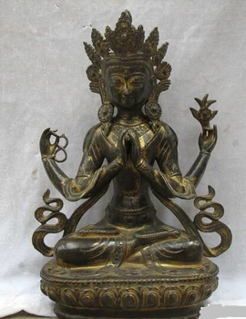 

bi001806 Tibet Buddhism Fane Old Bronze Gild Four-armed Chenrezig kwan-yin Buddha statue