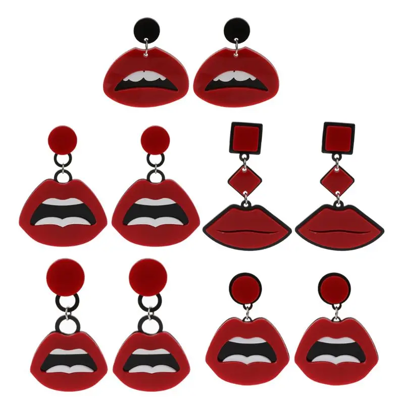 

Acrylic Big Red Lips Fun Kiss Drop Earring Novelty Bib Fashion Jewelry for Women