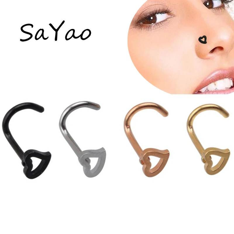 1Piece 0.8x7x4mm nostril nose stud Heart nose ring Stainless Steel Nose