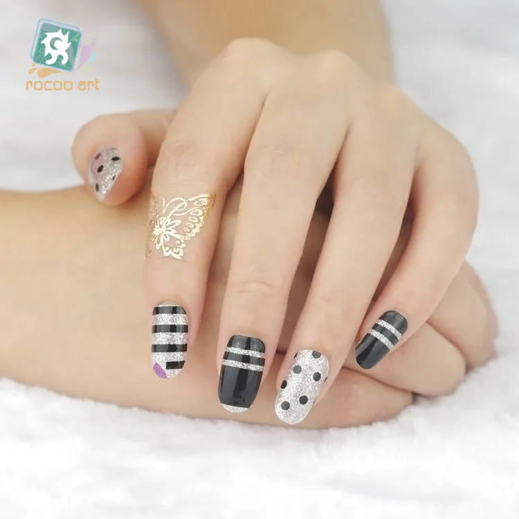

Rocooart Y51 Manicure Foil Decor Decal Adhesive Nail Art Stickers Glitter Hello Kitty Bowknot Dots Striped Nail Wrap Stickers