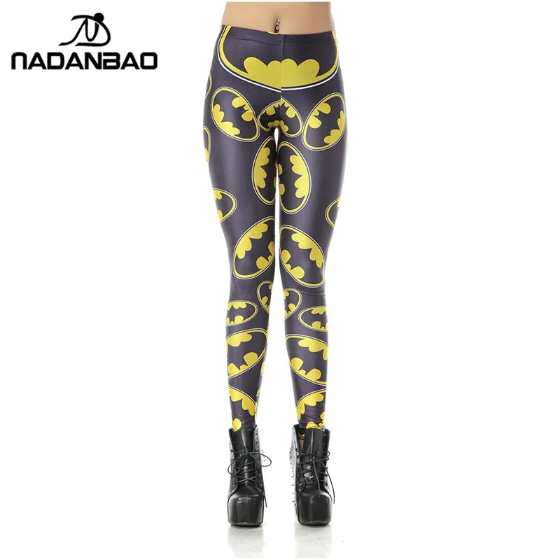 

NADANBAO New Women Leggins High Waist Cartoon Batman Logo Badge Legins Printed Skinny Leggings