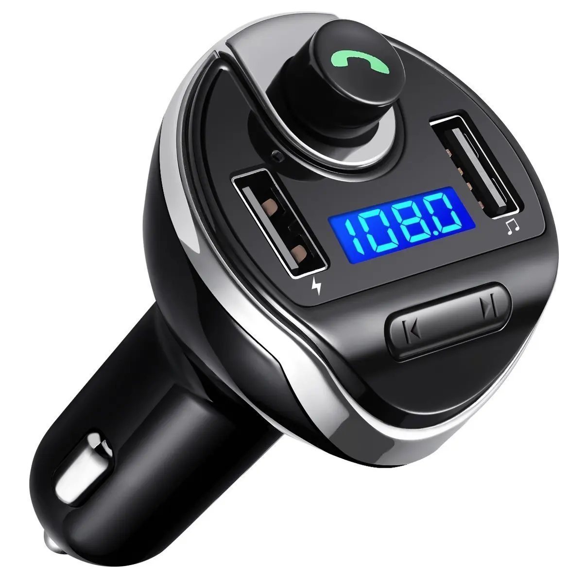 Bluetooth FM Transmitter, In Car Radio Adapter Car Kit, Charger Dual