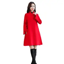 Шерстяное пальто женское длинное пальто осень зима свободный большой размер плащ Ретро Китайский Стиль Пряжка Женское шерстяное пальто LQ544