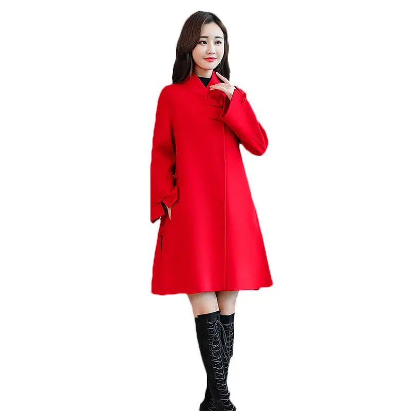 Woolen Coat Female Long Section 2018 Autumn Winter New Loose Large Size Cloak Retro Chinese Style Buckle Women Wool Coat LQ544