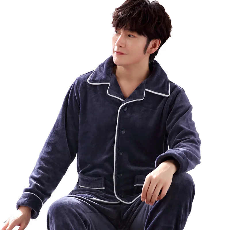 Pijama hombre 2018 на осень зиму новые фланелевые пижамы Мужская футболка с длинными