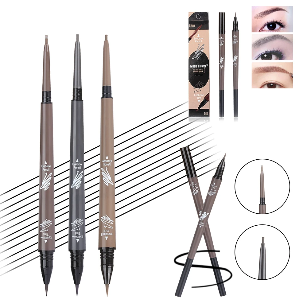 Eyebrow Pencil + Tint Eyebrow Liquid Pencil Waterproof Long Lasting Eyebrow Tattoo Tint Pen