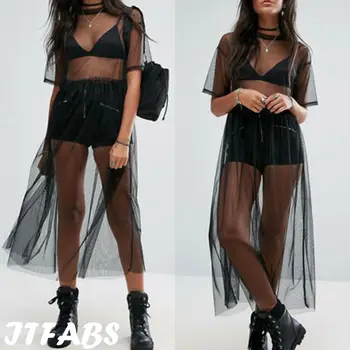 

AU New Women Mesh Summer Beach Bikini Cover Up Long Swimwear Dress Bathing Suit