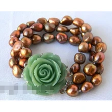 3 пряди 10 мм Кофе барокко пресноводного жемчуга Браслеты благородный стиль Природный тонкой jewe Быстрая