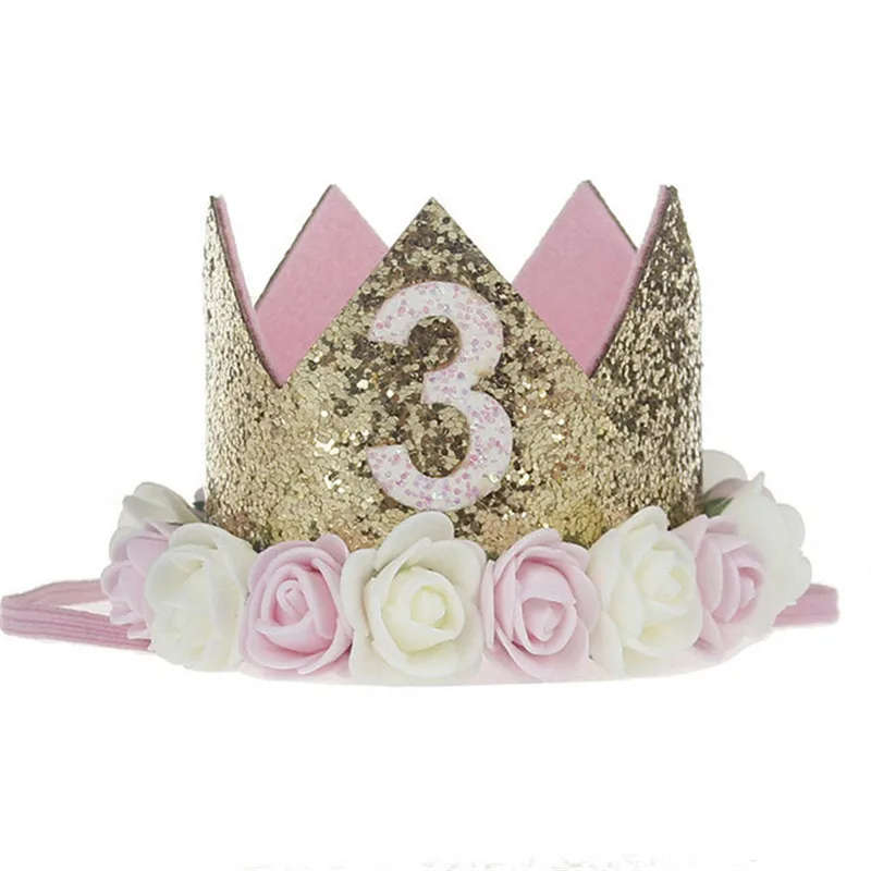 Детский день рождения шляпа корона принцессы ободок От 1 до 3 лет День рождения украшения детский душ 1-й День рождения товары для детской вечеринки - Цвет: Style 4