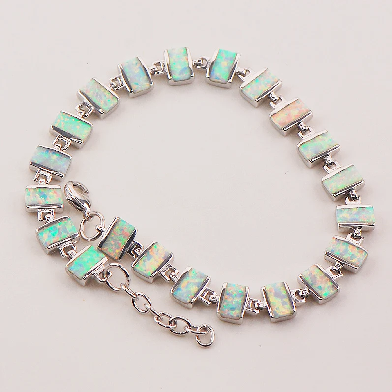 

Free Shipping White Fire Opal 925 Sterling Silver Bracelet 7.5"+0.5" P87